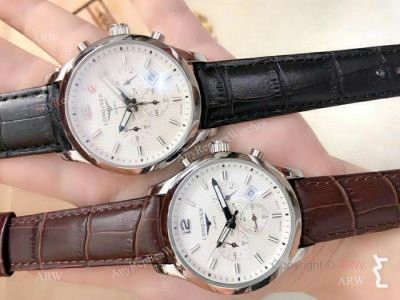 High Quality Longines Multifunction Mens Watch SS Leather Strap
